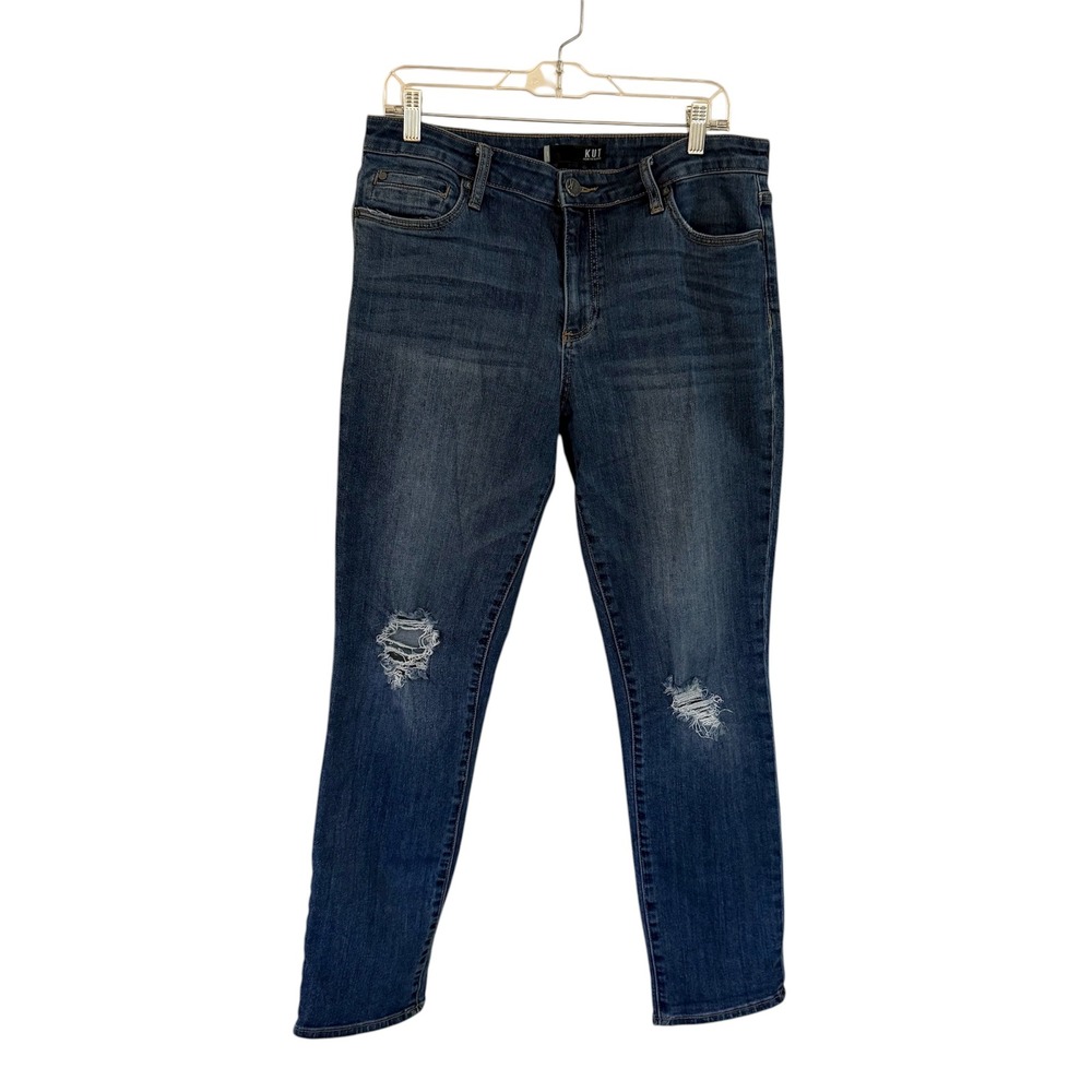 KUT From The Kloth Women's Size 10 Blue Distressed Skinny‎ Jeans Stretch Denim